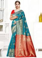 Top Dyed Silk Sky Blue Traditional Wear Weaving Saree